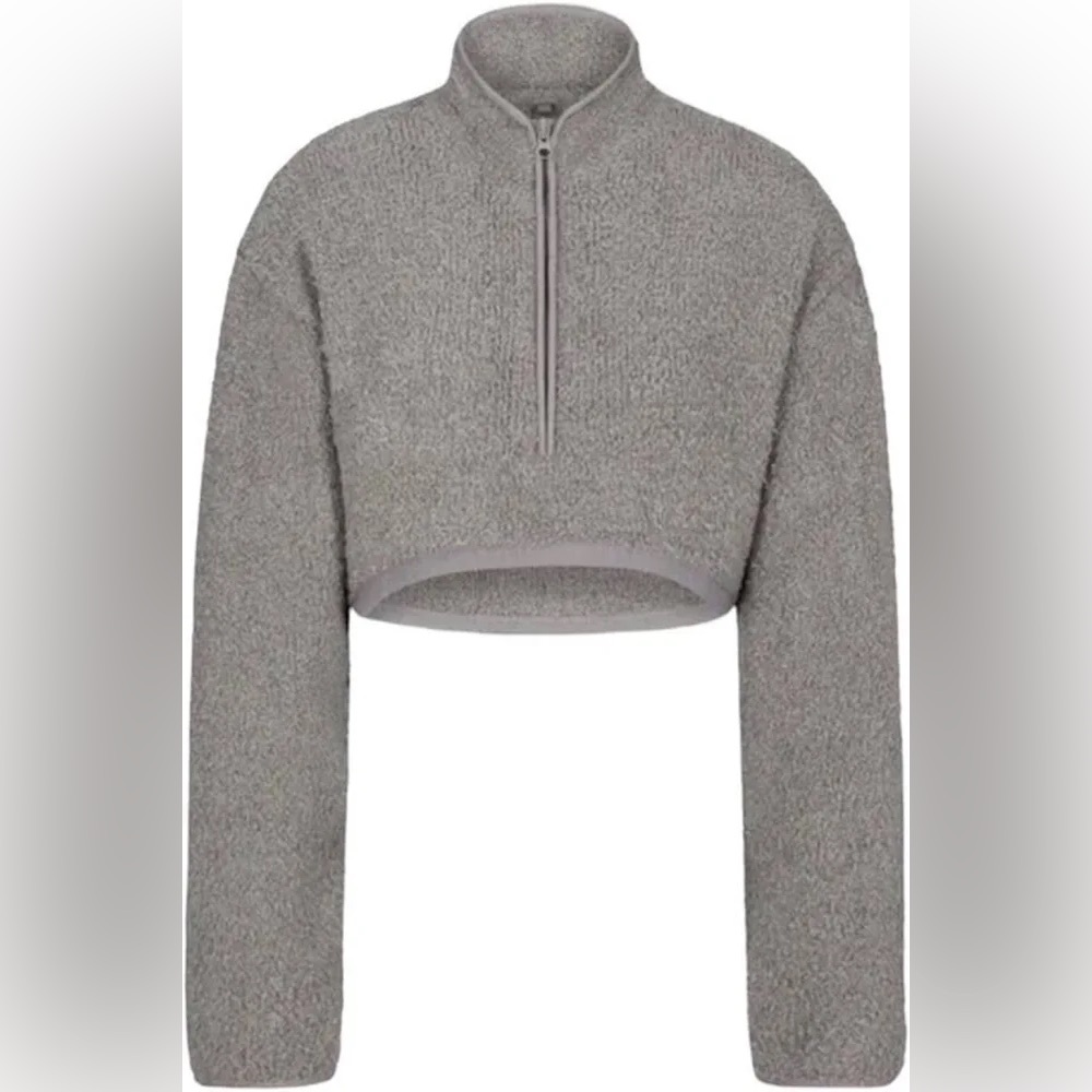 SKIMS Cozy Knit Cropped Pullover Soft Teddy Sherpa Gray Women’s Large XL - Picture 11 of 11